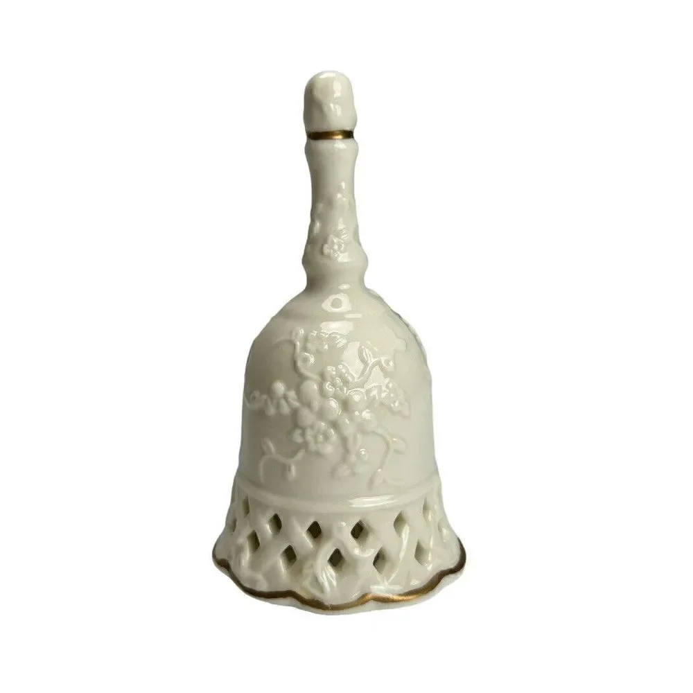 Vintage Beautiful White Ceramic Christmas Bell With Acorns and Holly